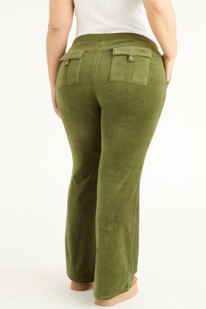 Plus-Size Hollywood Snap Pocket Cotton Velour Track Pants