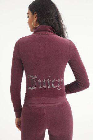 Ombre Bling Cotton Velour Mockneck Track Jacket