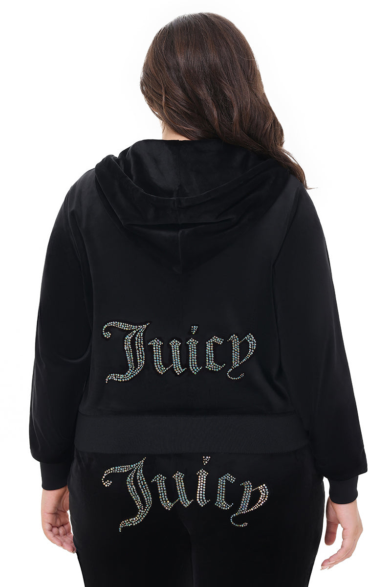 Plus-Size Technicolor Customizable Big Bling Velour Hoodie - Image 7