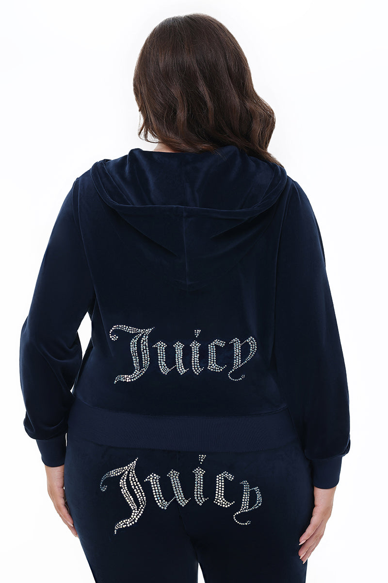 Plus-Size Technicolor Customizable Big Bling Velour Hoodie - Image 2