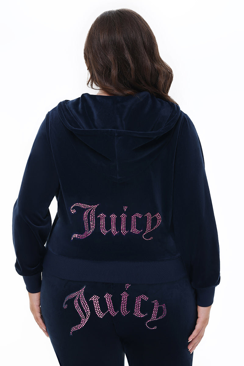 Plus-Size Technicolor Customizable Big Bling Velour Hoodie - Image 6