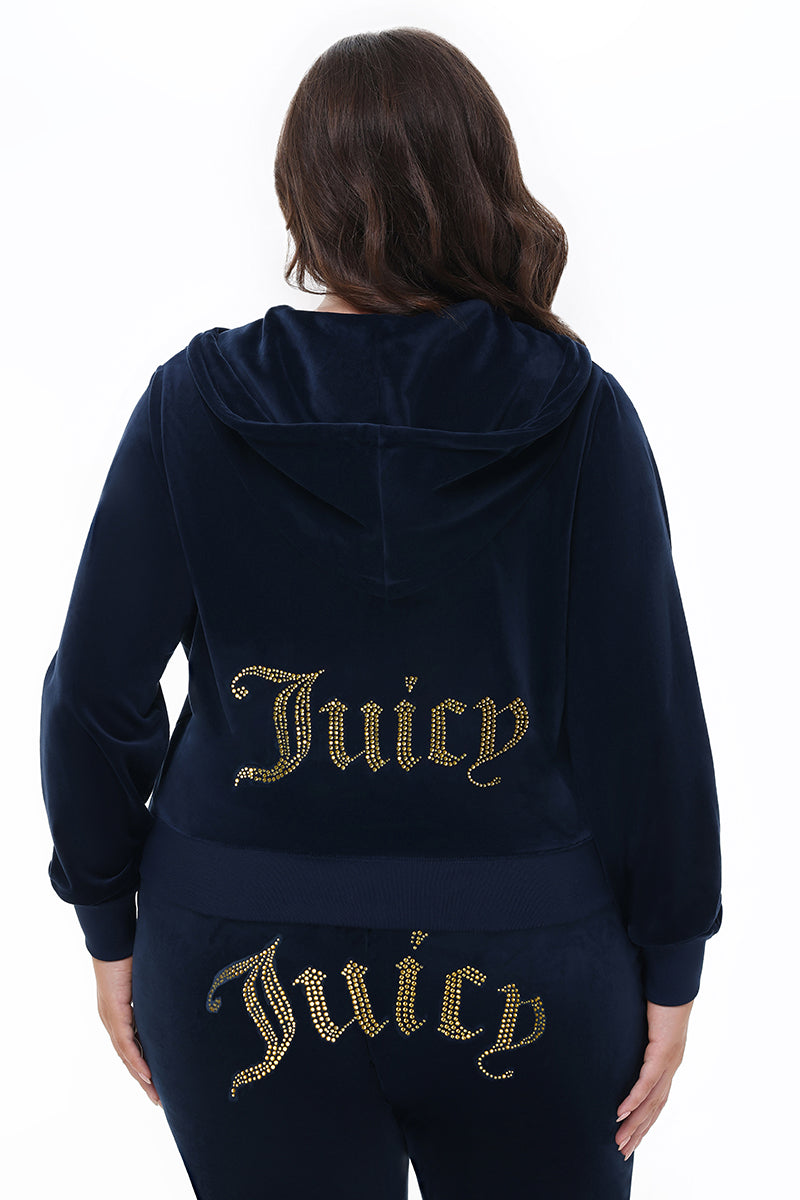 Plus-Size Technicolor Customizable Big Bling Velour Hoodie - Image 4