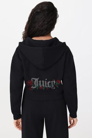 Roses Cropped Zip Front Hoodie