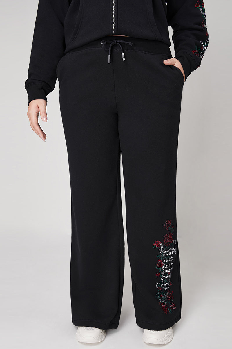 Plus-Size Roses Wide Leg Track Pants