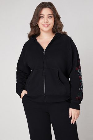 Plus-Size Roses Oversized Zip Front Hoodie