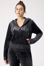 Plus-Size Front Mixed Crystals Velour Hoodie