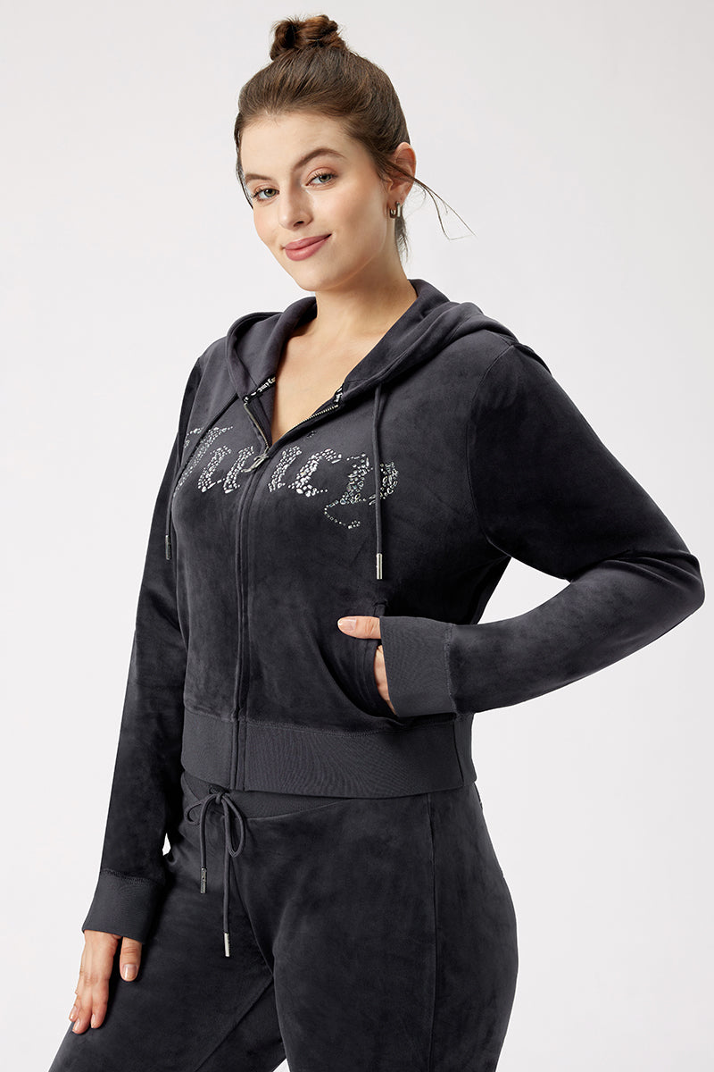 Plus-Size Front Mixed Crystals Velour Hoodie - Image 4