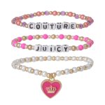 Kids Choose Juicy Heart Charm 3 Piece Beaded Bracelet Set