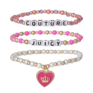 Kids Choose Juicy Heart Charm 3 Piece Beaded Bracelet Set