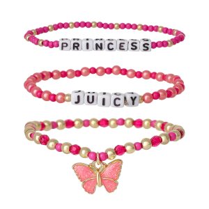 Kids Juicy Pink Butterfly Beaded Bracelet Set