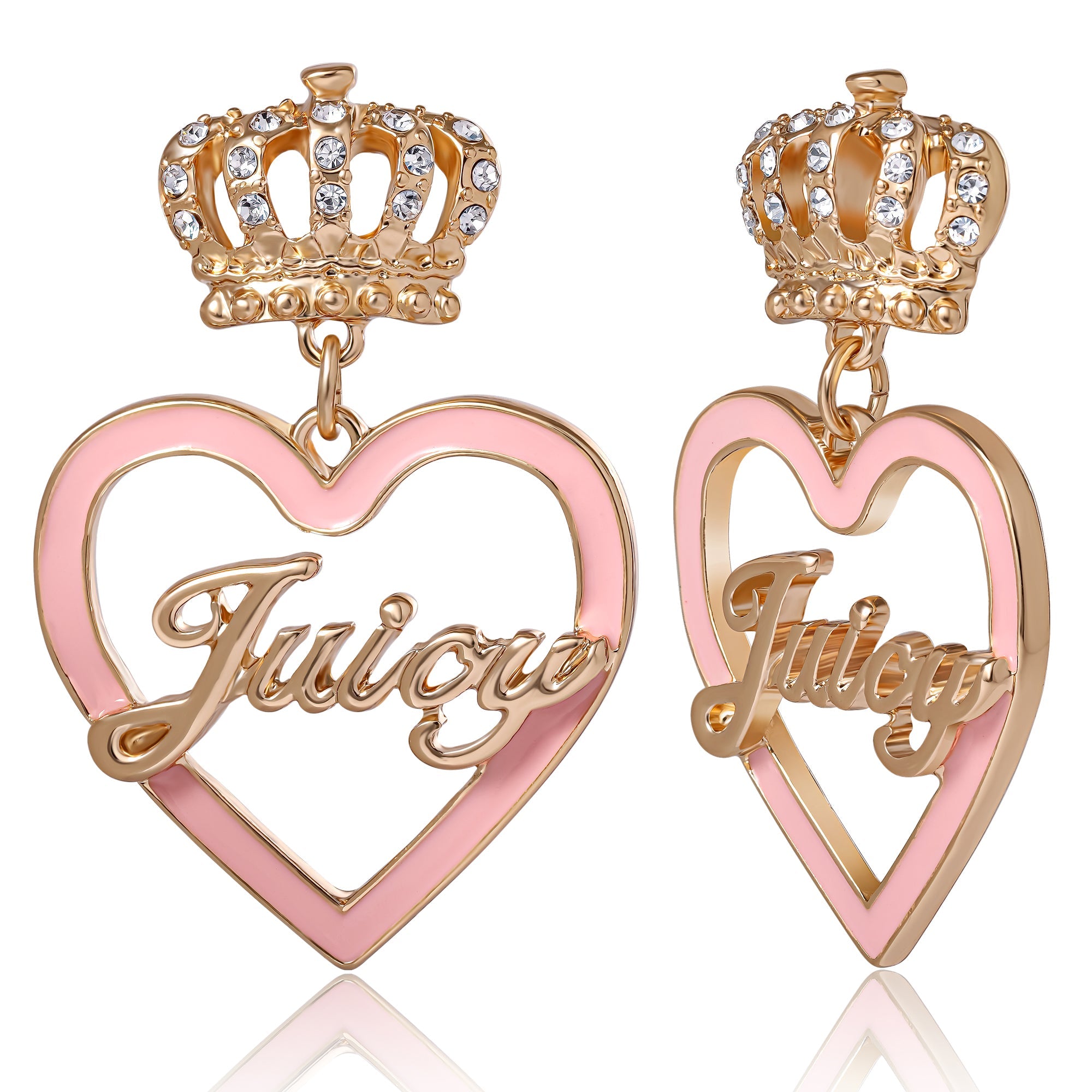 Crown & Pink Heart Drop Earrings