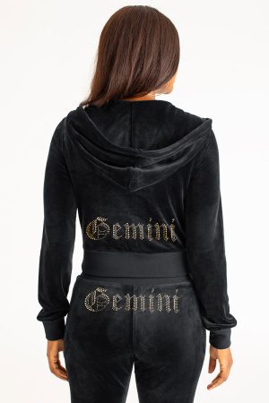 Gemini Customizable Big Bling Velour Hoodie