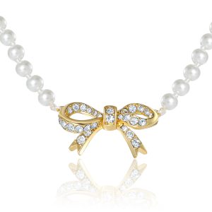 Pearl Necklace with Pavé Bow
