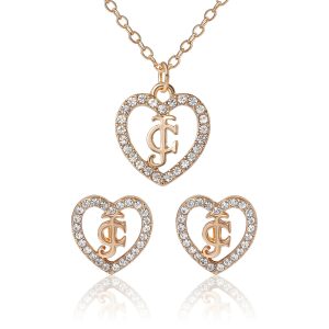Gold-Tone Pavé Heart Necklace & Stud Earrings Set