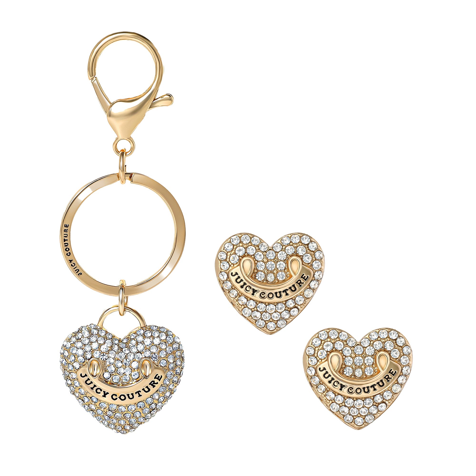 Gold-Tone Pave Heart Keychain Bag Charm & Earrings Set